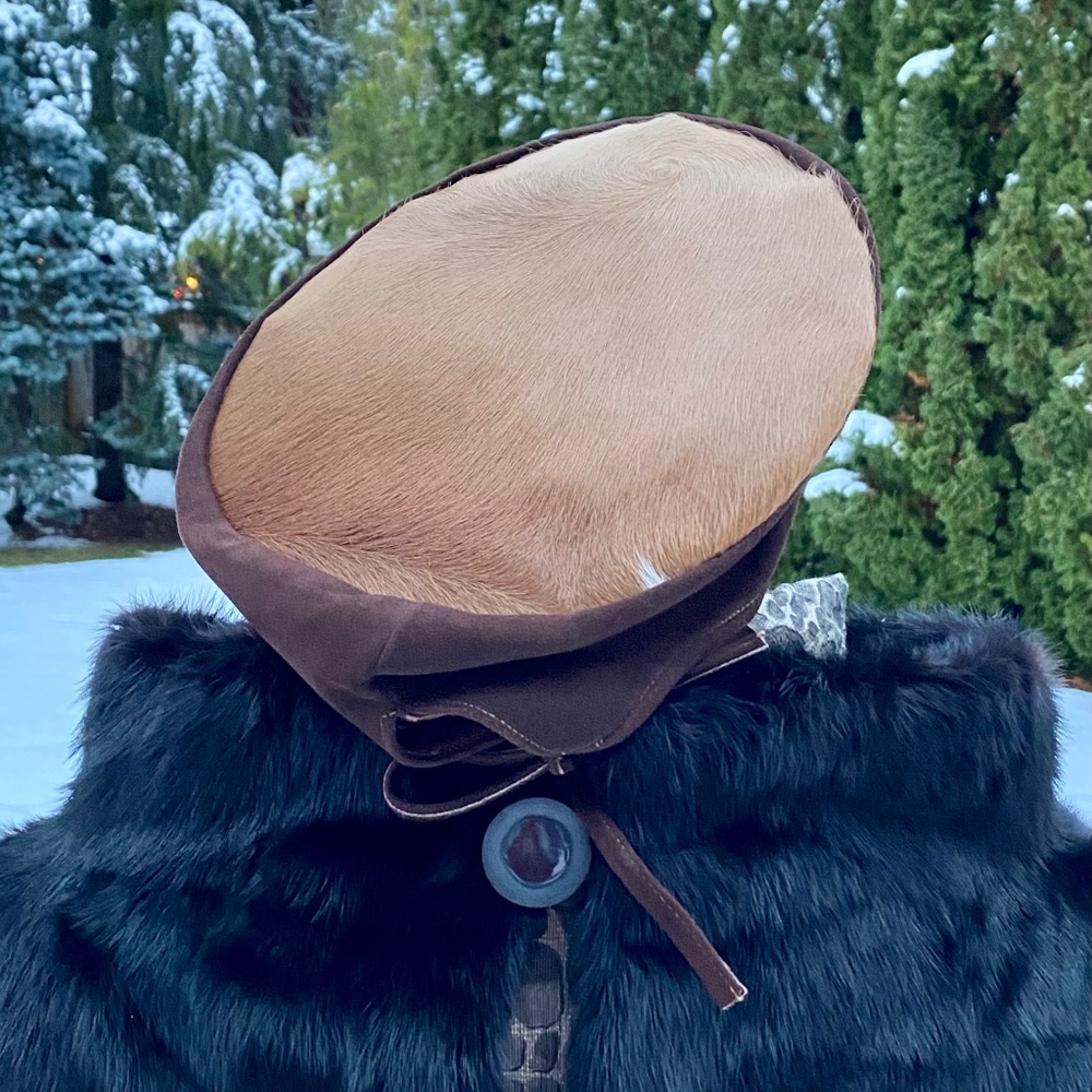 VTG 1970s Ethnic Leather Hat Turban Funky Costume Beret Dark Academia Carnival